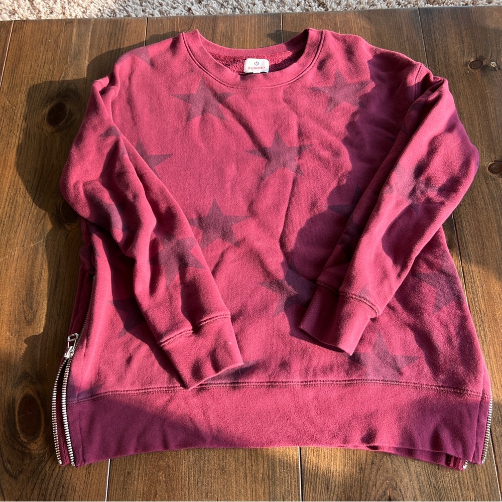 Anthropologie Sundry Women's Burgundy Sweatshirt with Star Pattern